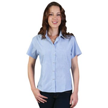 Picture of Ladies Vertistripe Woven Shirt Short Sleeve - Sky/white - While Stocks Last