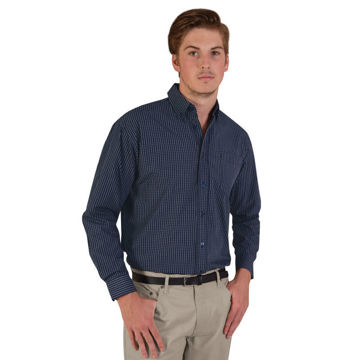 Picture of Three-tone small check - long sleeve - Navy - End Of Range