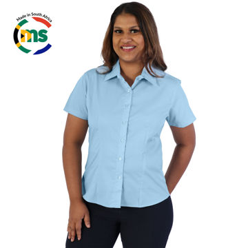 Picture of Ladies Classic Woven Shirt Short Sleeve - Blue Sky - While Stocks Last