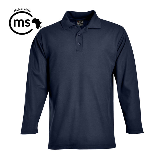 Picture of Long Sleeve Pique Knit Polo - Cadet blue - while stocks last
